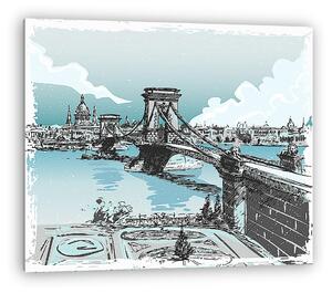Vintage Hand Drawn View of Lions Bridge in Budapest (vászonkép)