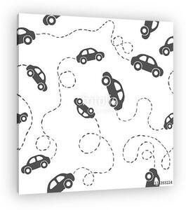 Seamless pattern - cars. Black on white (vászonkép)