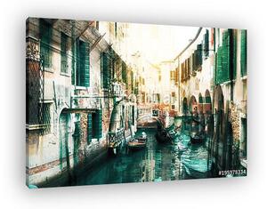 Double exposure of old city canal view (vászonkép)