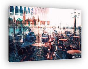 Double exposure of old city canal view (vászonkép)