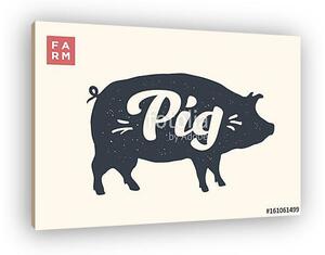Farm animals set. Isolated pig silhouette and words Pig, Farm. C (vászonkép)