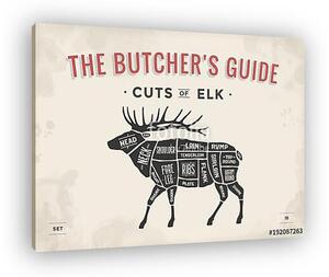Cut of meat set. Poster Butcher diagram, scheme - Elk. Vintage t (vászonkép)