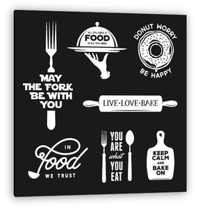 Food related typography set. Quotes about cooking. Vintage vecto (vászonkép)
