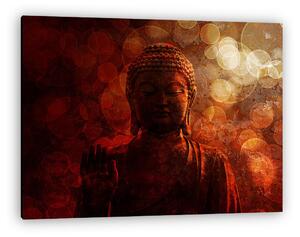 Bronze Red Zen Buddha Statue Raised Palm (vászonkép)