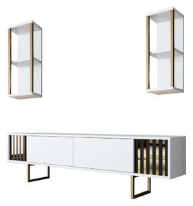 Hanah Home TV Unit White Black Gold Line - White, Black