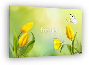 Spring floral template background. A beautiful bouquet of yellow (vászonkép)