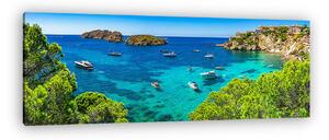 Spain Majorca Mediterranean Sea Panorama Coast Bay with Boats at (vászonkép)