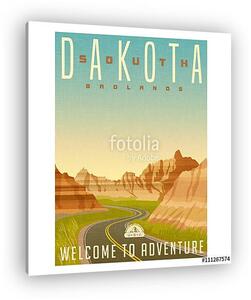 Retro style travel poster or sticker. United States, South Dakot (vászonkép)