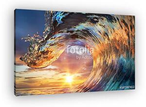 Colorful Ocean Wave. Sea water in crest shape. Sunset light and (vászonkép)