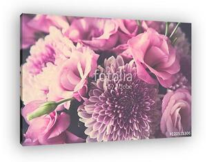Bouquet of pink flowers closeup, eustoma and chrysanthemum (vászonkép)