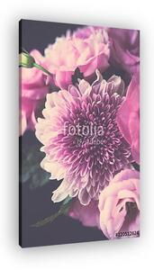 Bouquet of pink flowers closeup, eustoma and chrysanthemum (vászonkép)