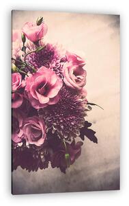 Bouquet of pink flowers closeup, eustoma and chrysanthemum (vászonkép)