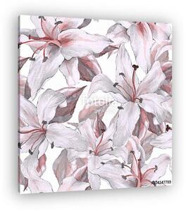 Pattern with lilies. Floral seamless watercolor background with (vászonkép)