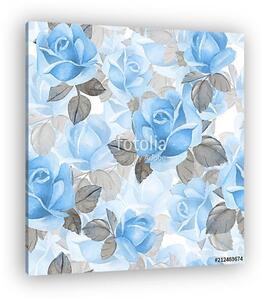 Floral seamless pattern. Watercolor background with blue roses 2 (vászonkép)