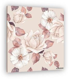 Delicate flowers. Watercolor floral seamless pattern. Pastel col (vászonkép)