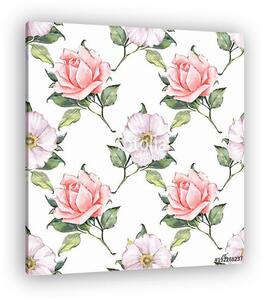 Floral seamless pattern. Watercolor background with beautiful ro (vászonkép)