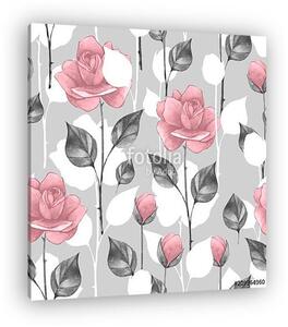 Floral seamless pattern 8. Watercolor background with roses (vászonkép)