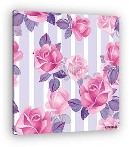 Floral seamless pattern. Watercolor background with pink roses (vászonkép)