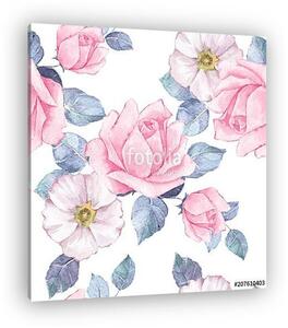 Delicate pink roses. Watercolor floral seamless pattern (vászonkép)