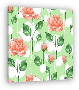 Floral seamless pattern. Watercolor background with roses 5 (vászonkép)