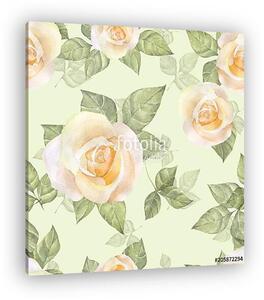 Delicate yellow roses. Hand drawn watercolor floral seamless pat (vászonkép)