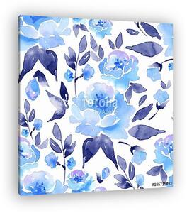 Floral seamless pattern 7. Watercolor background with blue flowe (vászonkép)