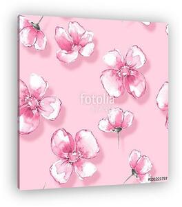 Floral seamless pattern 12. Watercolor background with pink flow (vászonkép)