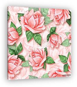 Floral seamless pattern. Watercolor background with beautiful ro (vászonkép)