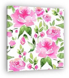 Floral seamless pattern. Watercolor background with pink flowers (vászonkép)