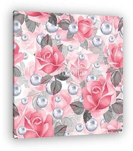 Floral seamless pattern 20. Watercolor background with pink rose (vászonkép)