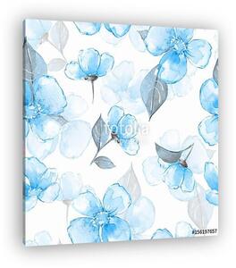 Floral seamless pattern. Watercolor background with blue flowers (vászonkép)