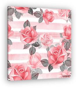 Floral seamless pattern. Watercolor background with red roses (vászonkép)