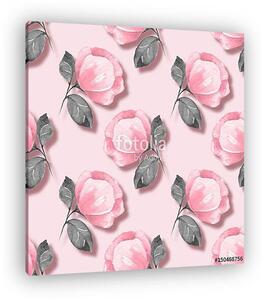 Floral seamless pattern. Watercolor background with pink flowers (vászonkép)