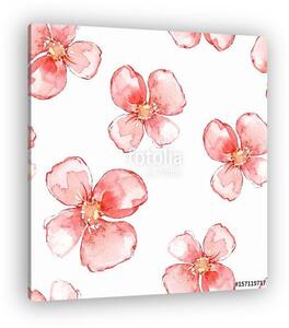 Floral seamless pattern. Watercolor background with red flowers (vászonkép)