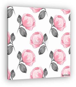 Floral seamless pattern. Watercolor background with pink flowers (vászonkép)