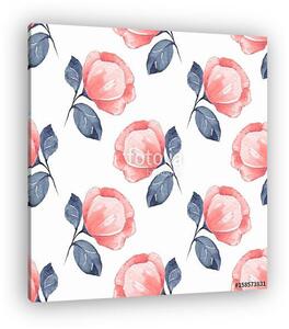 Floral seamless pattern. Watercolor background with red flowers (vászonkép)
