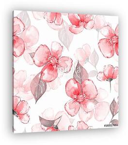 Floral seamless pattern. Watercolor background with red flowers (vászonkép)