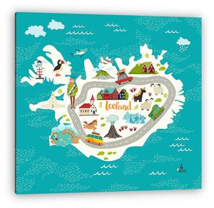 Iceland map vector illustration. Iceland landmarks, road, nature (vászonkép)