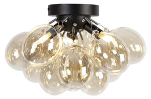 Design mennyezeti lámpa fekete borostyánüveggel 3-lámpás - Uvas