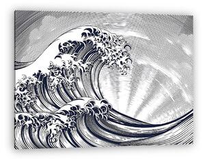 Japanese Oriental Wave Etching Engraved Woodcut (vászonkép)