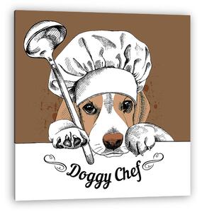 The poster with the image of dog Beagle in the hat of chef and w (vászonkép)