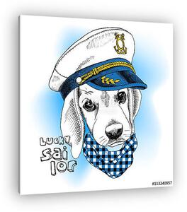 Image Portrait dog in a sailor's cap and in a cravat. Vector ill (vászonkép)