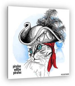 Image cat portrait in a pirate hat and bandana on blue backgroun (vászonkép)