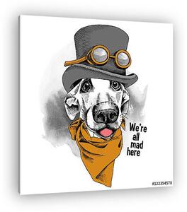 Portrait funny dog wearing steampunk top hat with glasses and cr (vászonkép)
