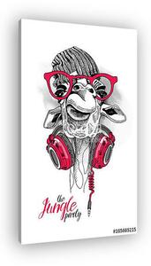 Giraffe in a Knitted hipster hat, a red glasses and with Headpho (vászonkép)