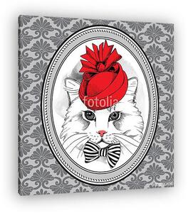Picture in frame with portrait of a cat in red Elegant royal hat (vászonkép)