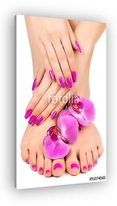 Pink manicure and pedicure with a orchid flower (vászonkép)