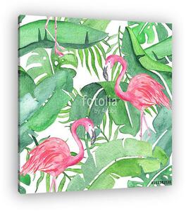 Tropical leaves and flamingo saemless pattern (vászonkép)