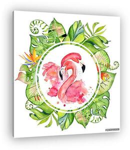 Pink flamingo watercolor hand drawn illustration in arrangement (vászonkép)