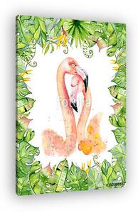 Pink flamingo watercolor hand drawn illustration in arrangement (vászonkép)